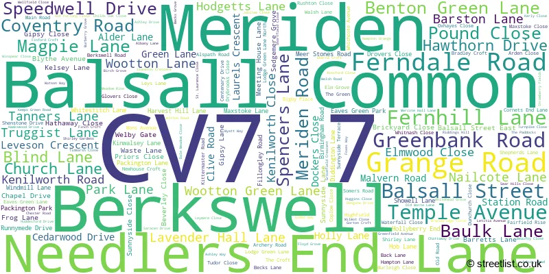 A word cloud for the CV7 7 postcode